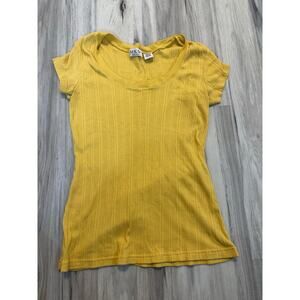 MKM designs yellow short sleeve ribbed top shirt stretch size Large M.K.M